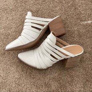 White Block Heel Mules